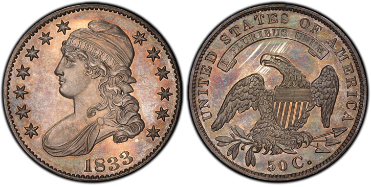 1833 Capped Bust Half Dollar. O-116. Crushed Lettered Edge.  Proof-65 (PCGS).